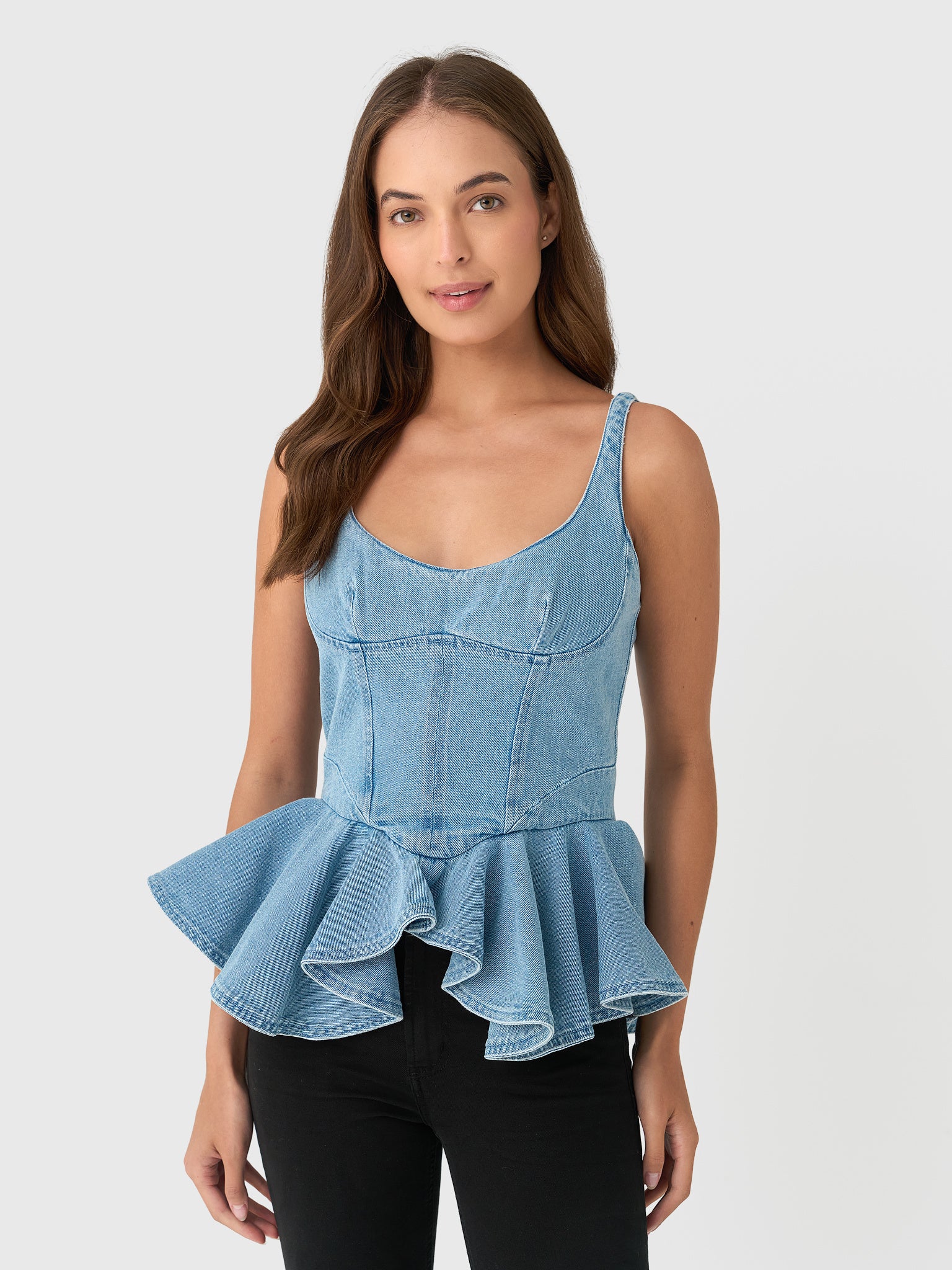 Marques Almeida Women's Corset Peplum Denim Top - Saint Bernard