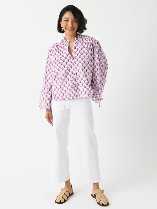 Sur La Vague Women's Pink Flower Button Blouse