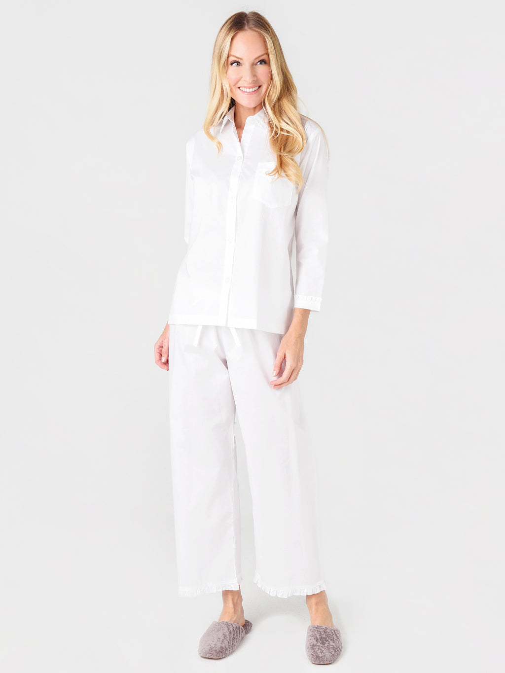 Lenora Women's Josie Ruffle Cotton Pajama Set - Saint Bernard