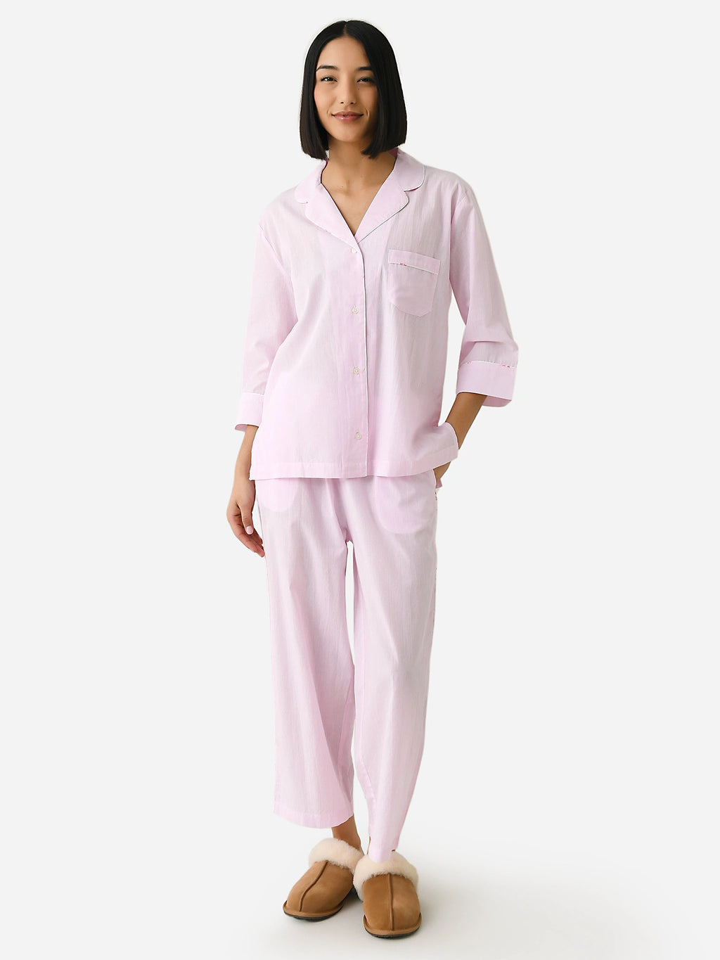 Lenora Women's Classic Pinstripe Cotton Pajama Set - Saint Bernard