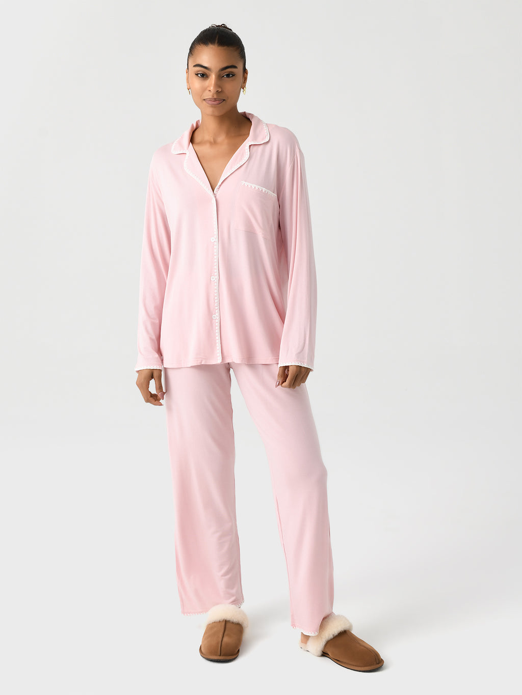 Eberjey Women's Frida Whipstitch Long Pajama Set - Saint Bernard