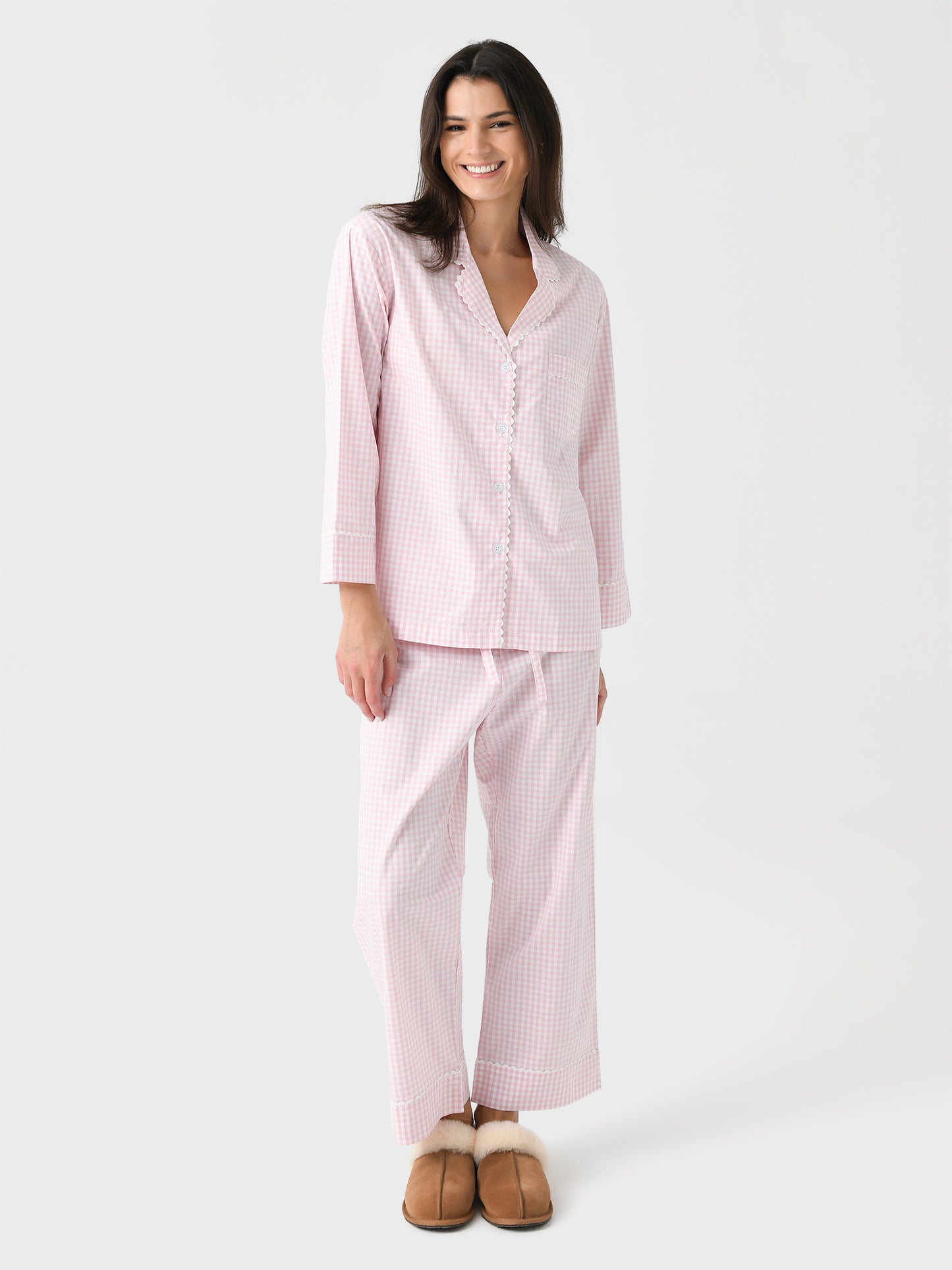Lenora Women's Ric-Rac Trim Gingham Cotton Pajama Set - Saint Bernard