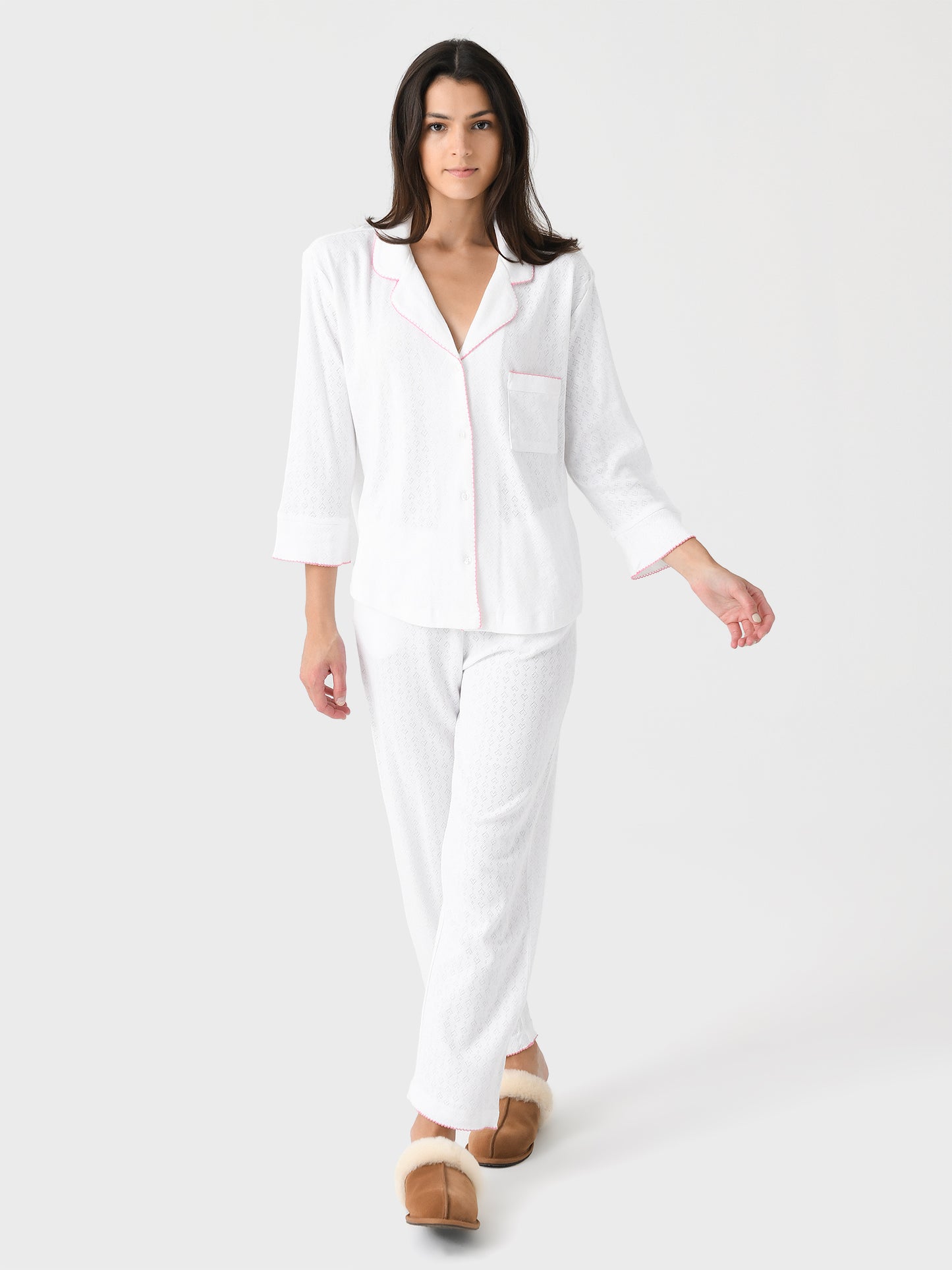 Lenora Women's Liza Pointelle Cotton Long Pajama Set - Saint Bernard