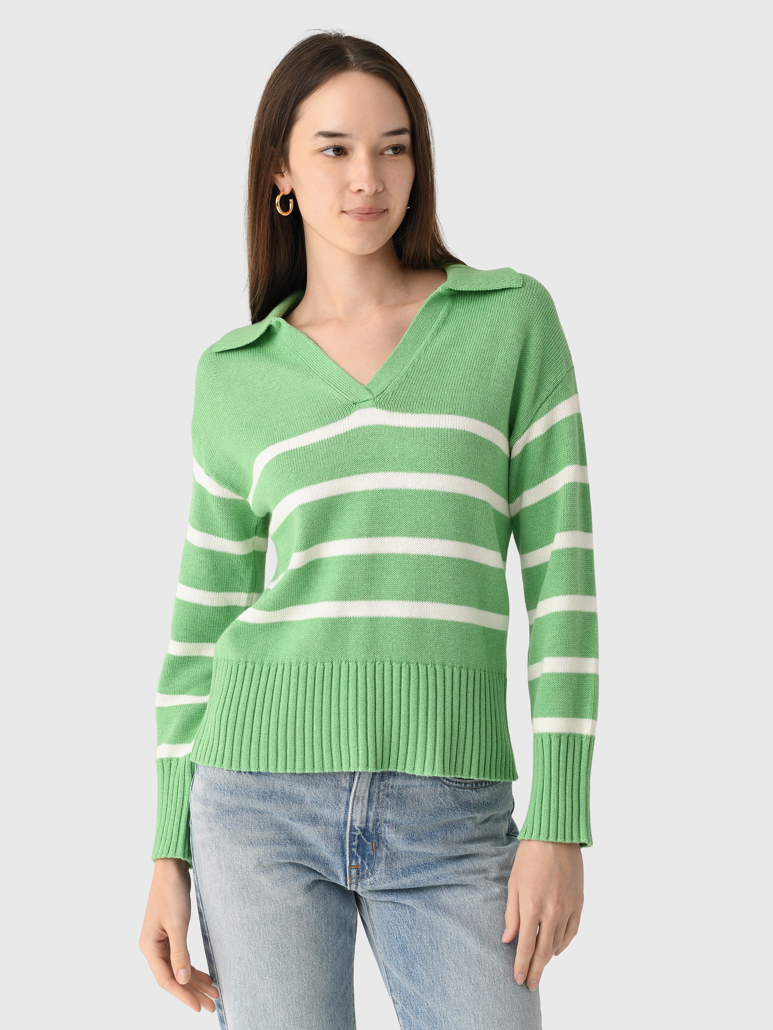 MVG Women's Cotton Cashmere V-Neck Polo Sweater - Saint Bernard