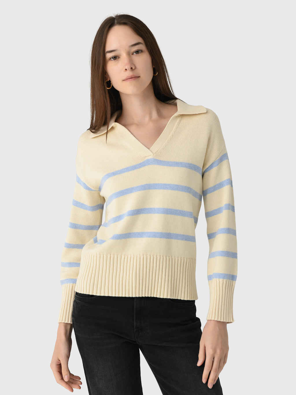 MVG Women's Cotton Cashmere V-Neck Polo Sweater - Saint Bernard