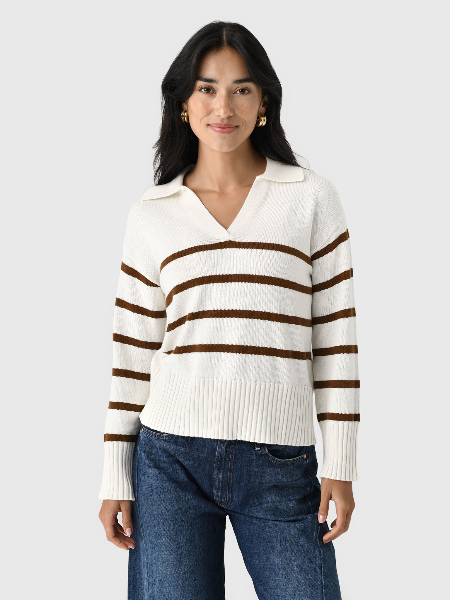 MVG Women's Cotton Cashmere V-Neck Polo Sweater - Saint Bernard