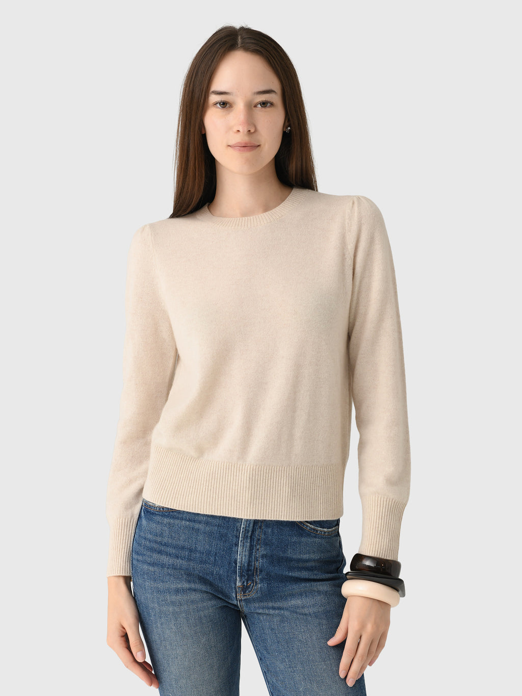 MVG Women's Cashmere Puff Sleeve Crewneck Sweater - Saint Bernard