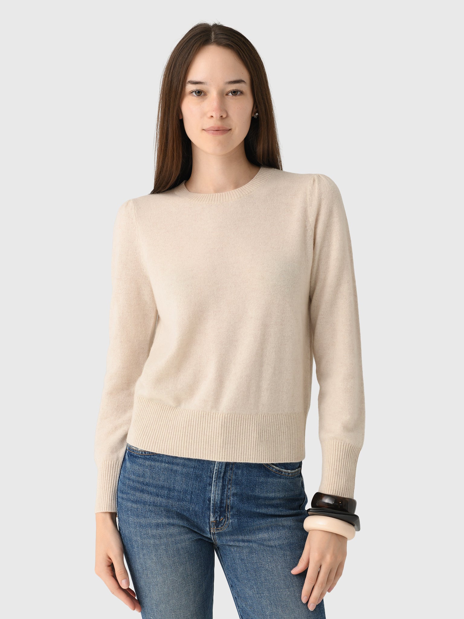 MVG Women's Cashmere Puff Sleeve Crewneck Sweater - Saint Bernard