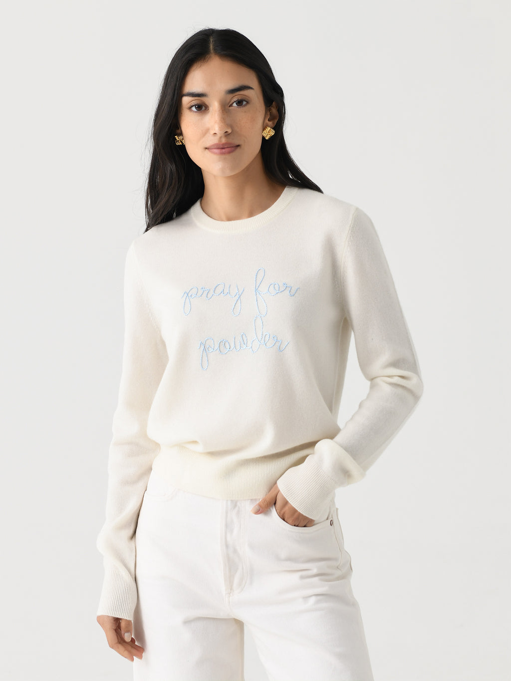 Lingua Franca Women's Pray For Powder Crewneck Sweater - Saint Bernard