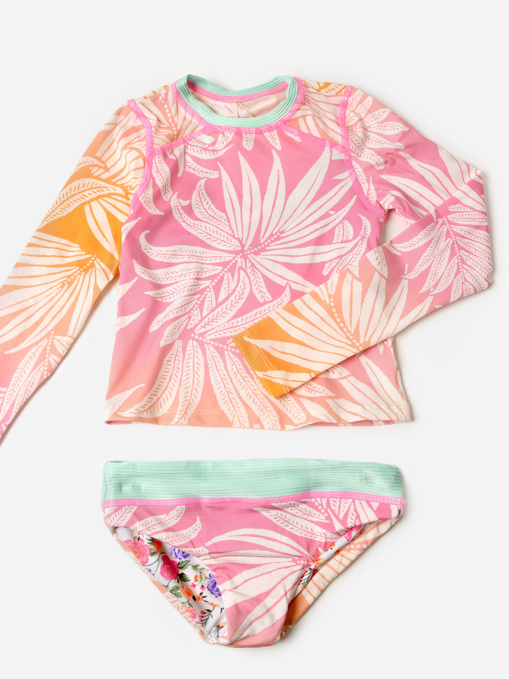 Maaji Girls' Ombre Foliage Odyssey Rash Guard Bikini Set - Saint Bernard