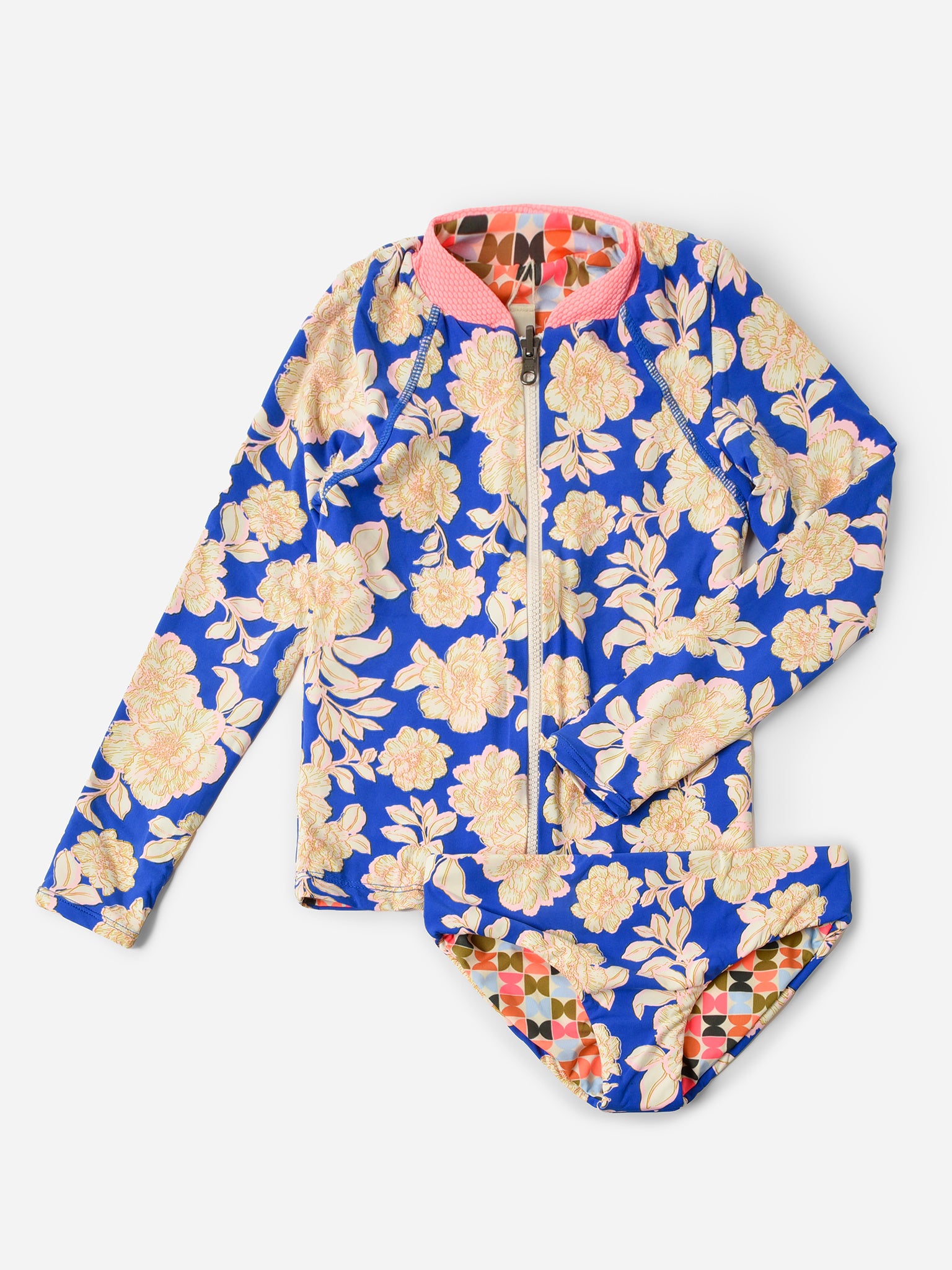 Maaji Girls' Blue Bouquet Cherish Rash Guard Bikini Set - Saint Bernard