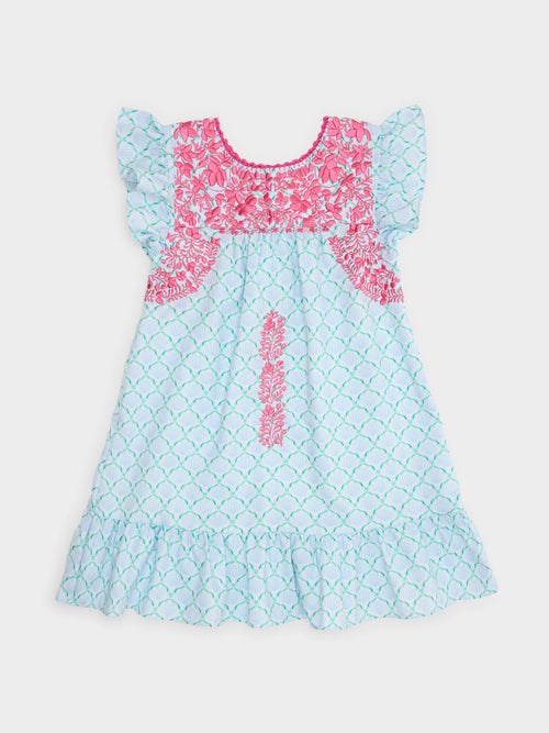 Six Honeybees Girls' Flutter Sleeve Puebla Dress - Saint Bernard