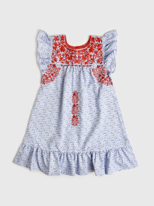 Six Honeybees Girls' Flutter Sleeve Puebla Dress
