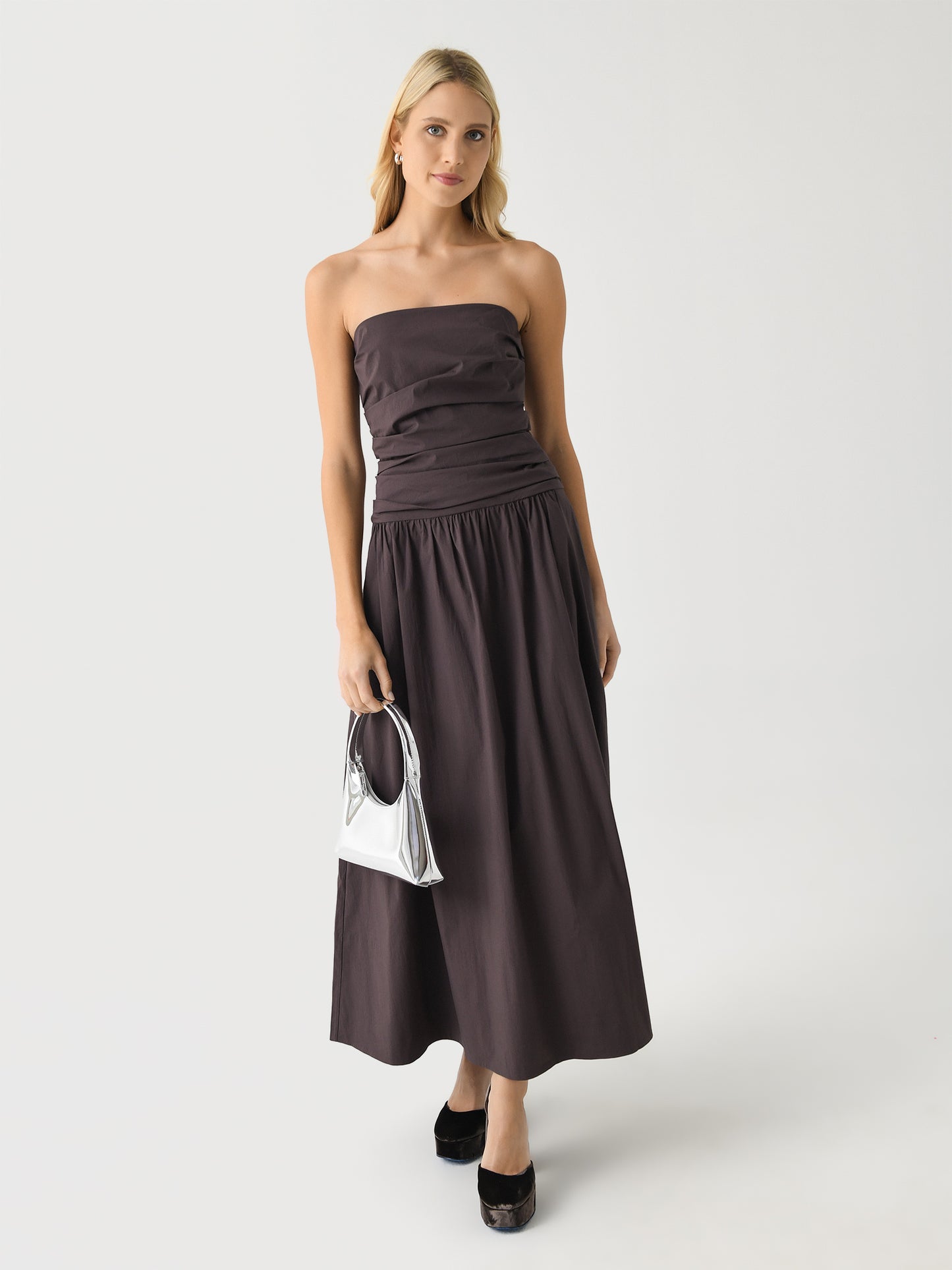St. Agni Women's Gathered Strapless Tie Back Dress - Saint Bernard