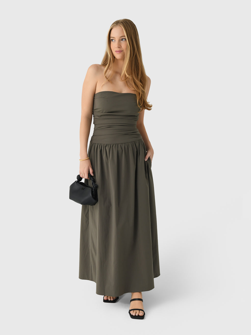 St. Agni Women's Gathered Strapless Tie Back Dress - Saint Bernard