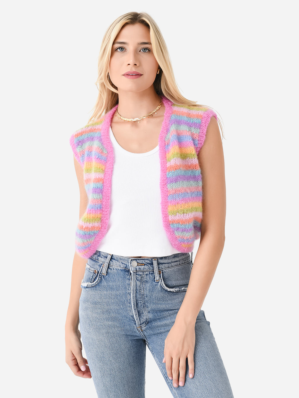 Rose Carmine Women's Sleeveless Stripe Bolero - Saint Bernard