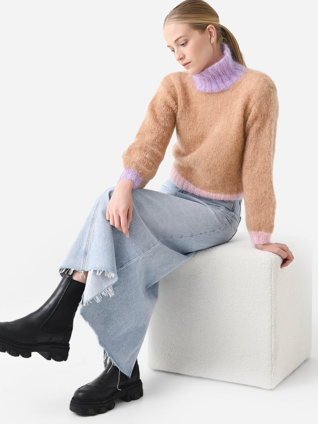 Rose Carmine Women's High Neck Colorblock Sweater - Saint Bernard