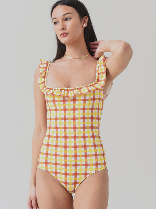 Ephemera Women's Pineapple Gingham Flounce One Piece