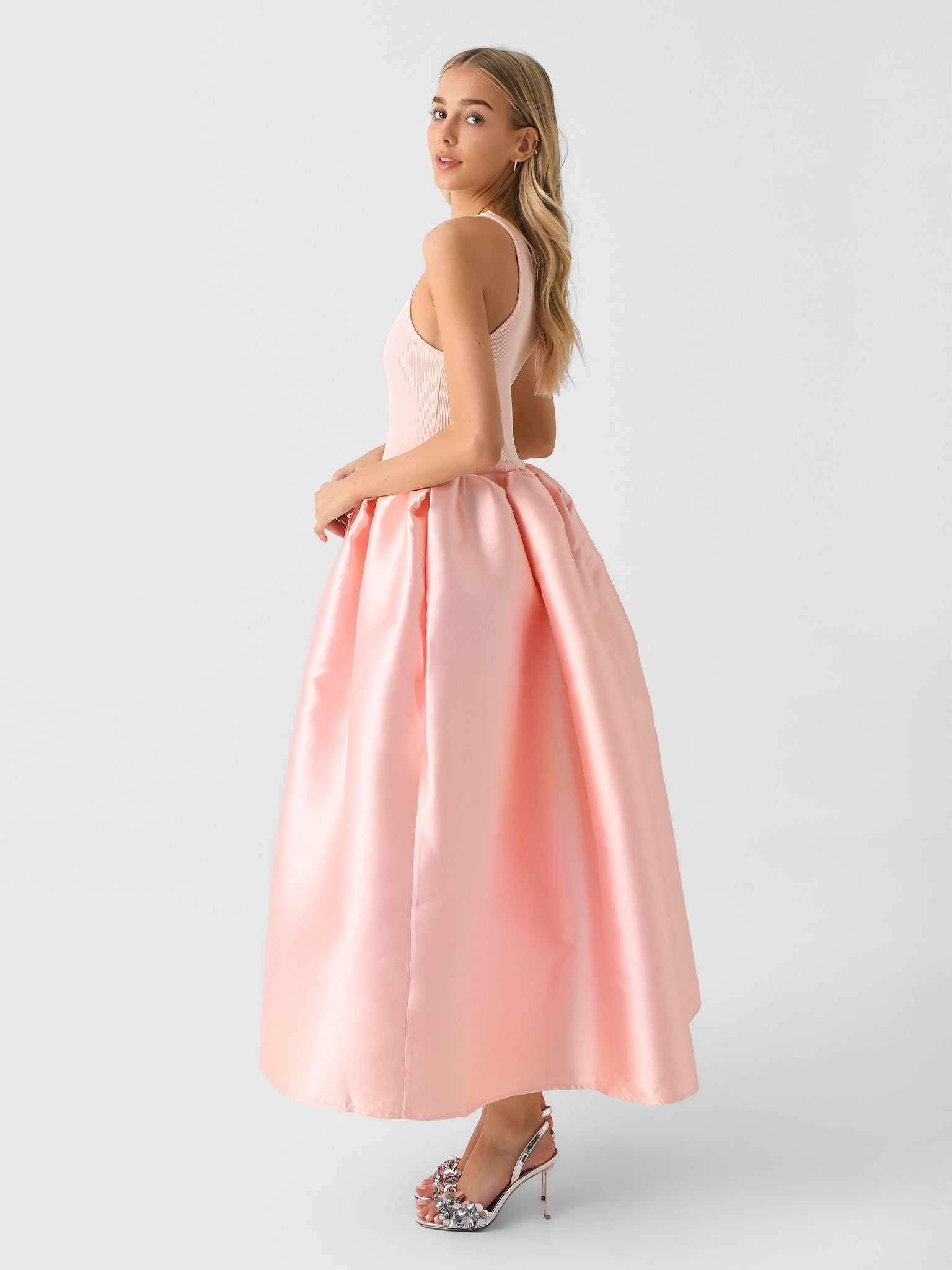 tank top bridesmaid dresses Tea Length Blue Formal Dress Prom Party Gown with Tank Top Rosymae