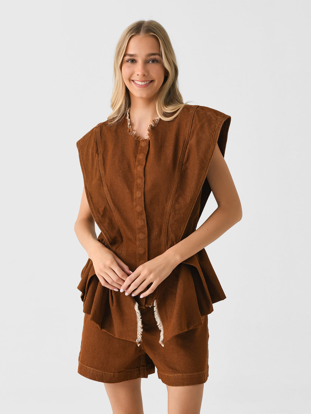 Marques Almeida Women's Structure Shoulder Cinched Denim Top - Saint Bernard