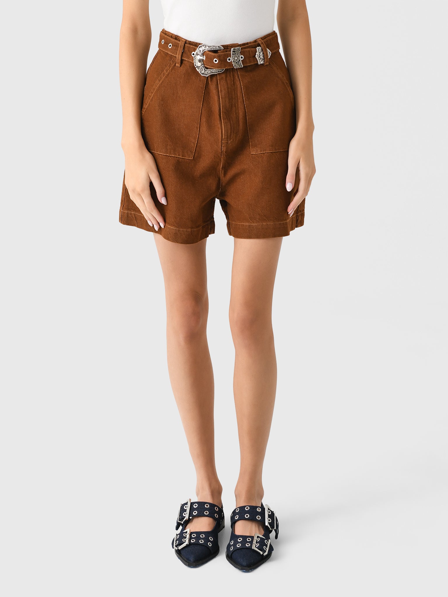 Marques Almeida Women's Belted Denim Short - Saint Bernard