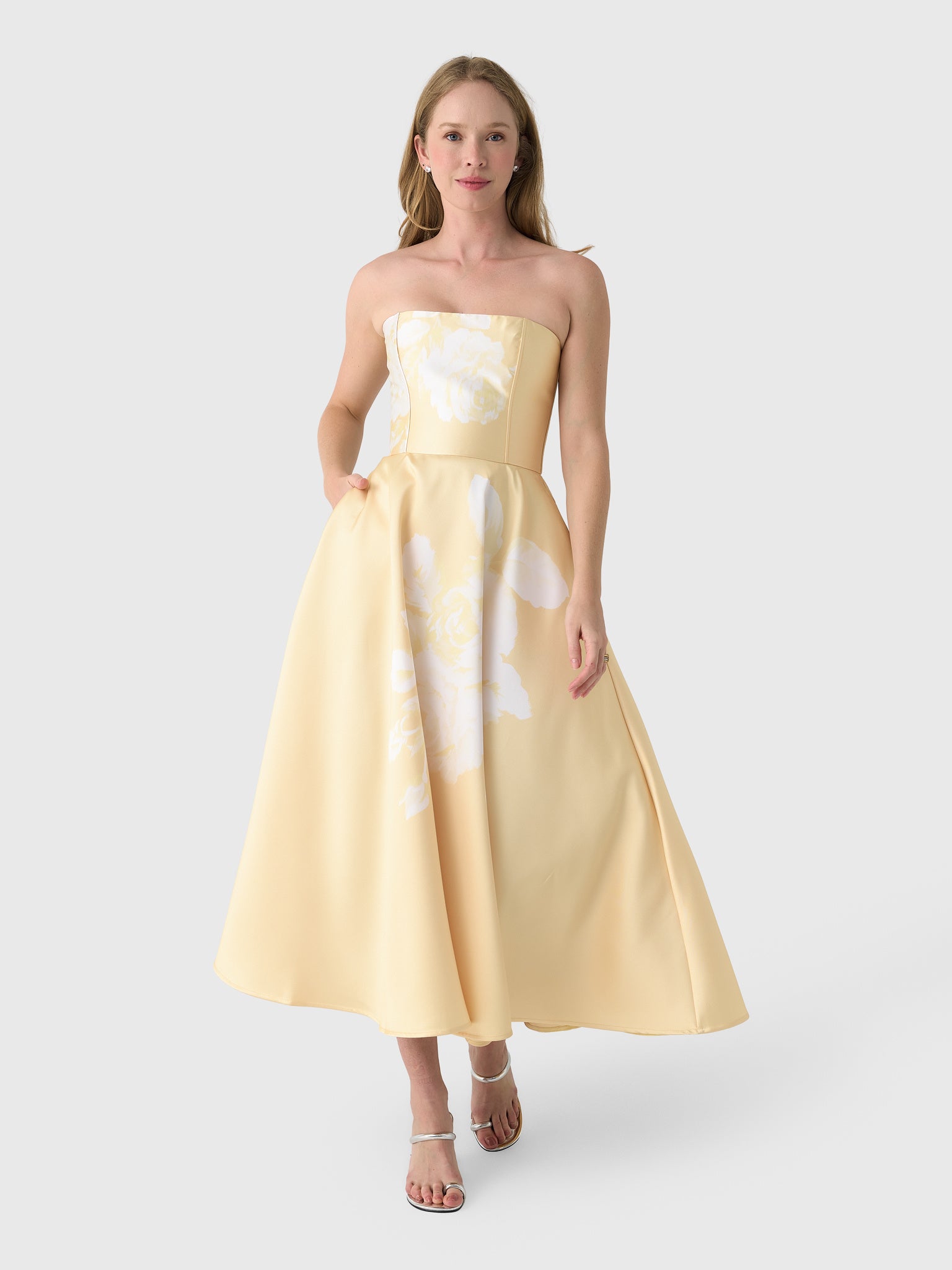 Marques Almeida Women's Heavy Satin Printed Strapless Dress