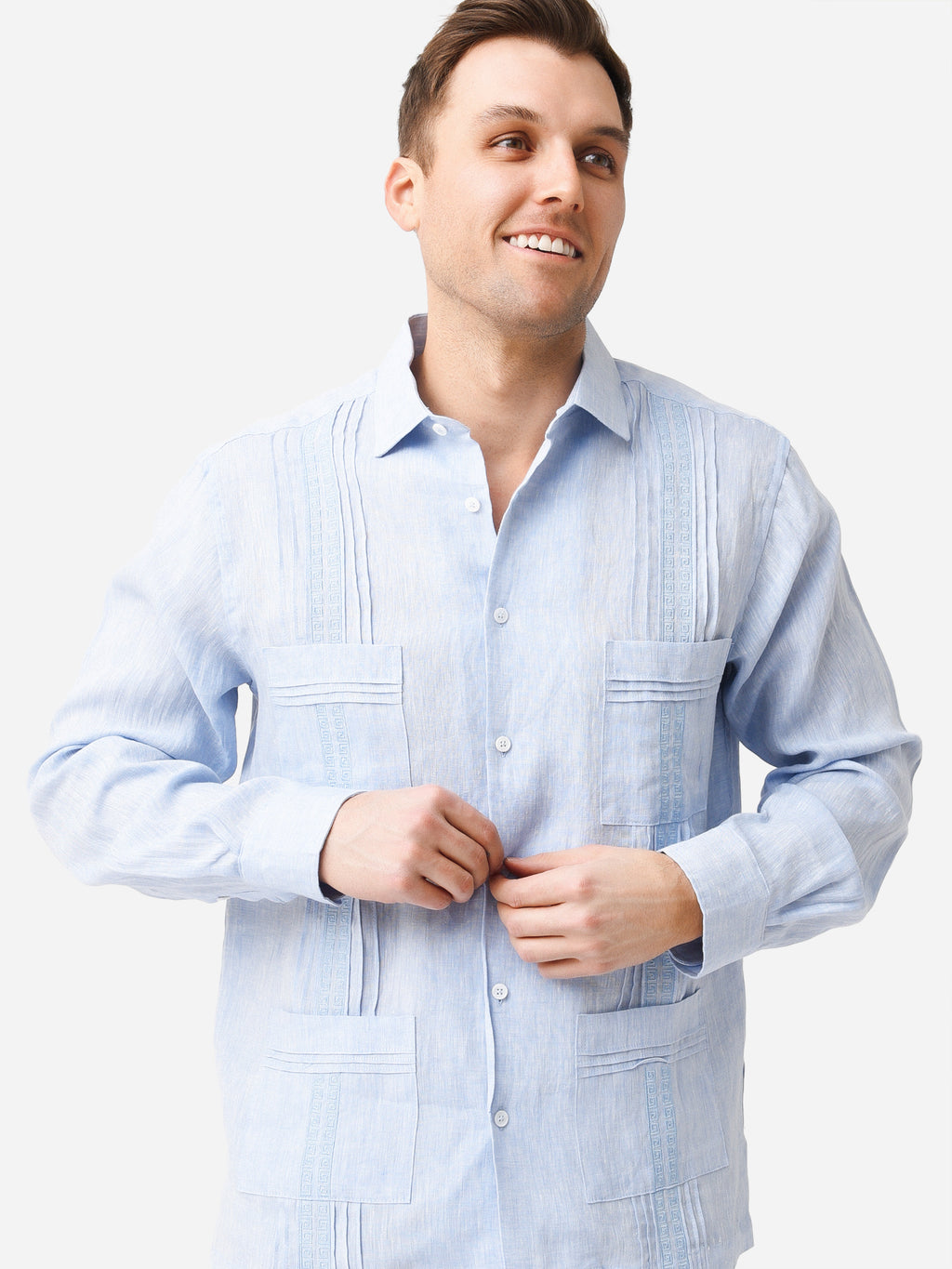 Centuria Men's Greek Key Long Sleeve Guayabera Shirt - Saint Bernard