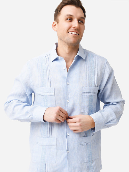 Centuria Men's Greek Key Long Sleeve Guayabera Shirt