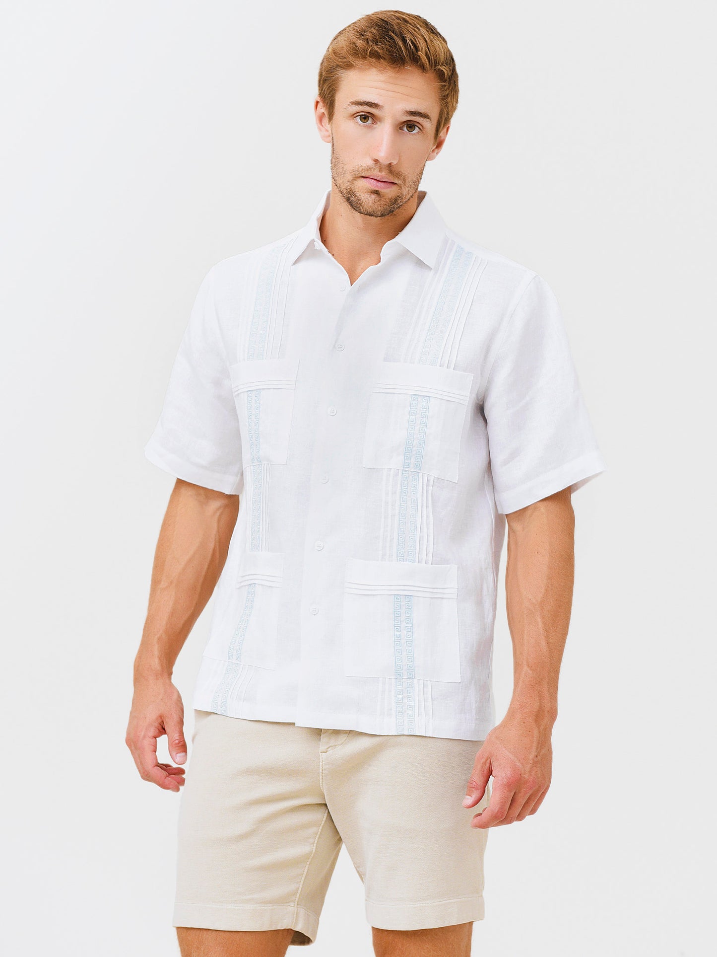 Centuria Men's Short Sleeve Greek Key Guayabera Shirt - Saint Bernard