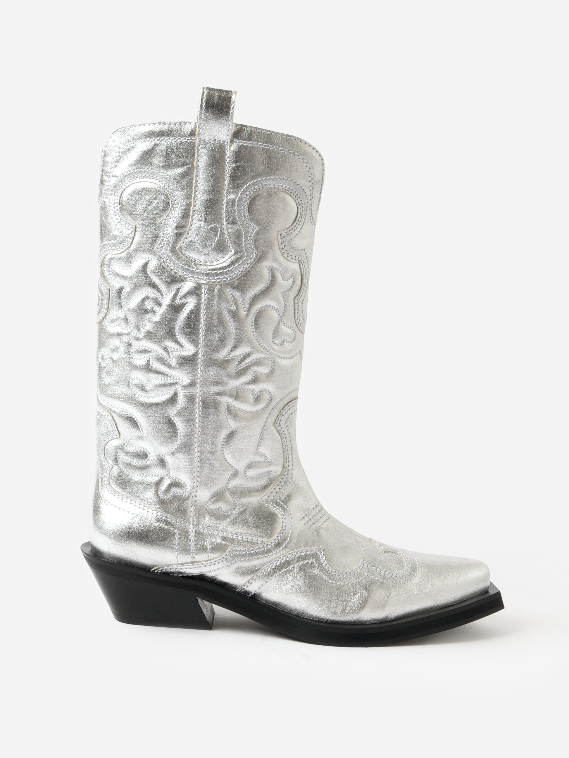 GANNI Women's Mid Shaft Embroidered Western Boot Saint