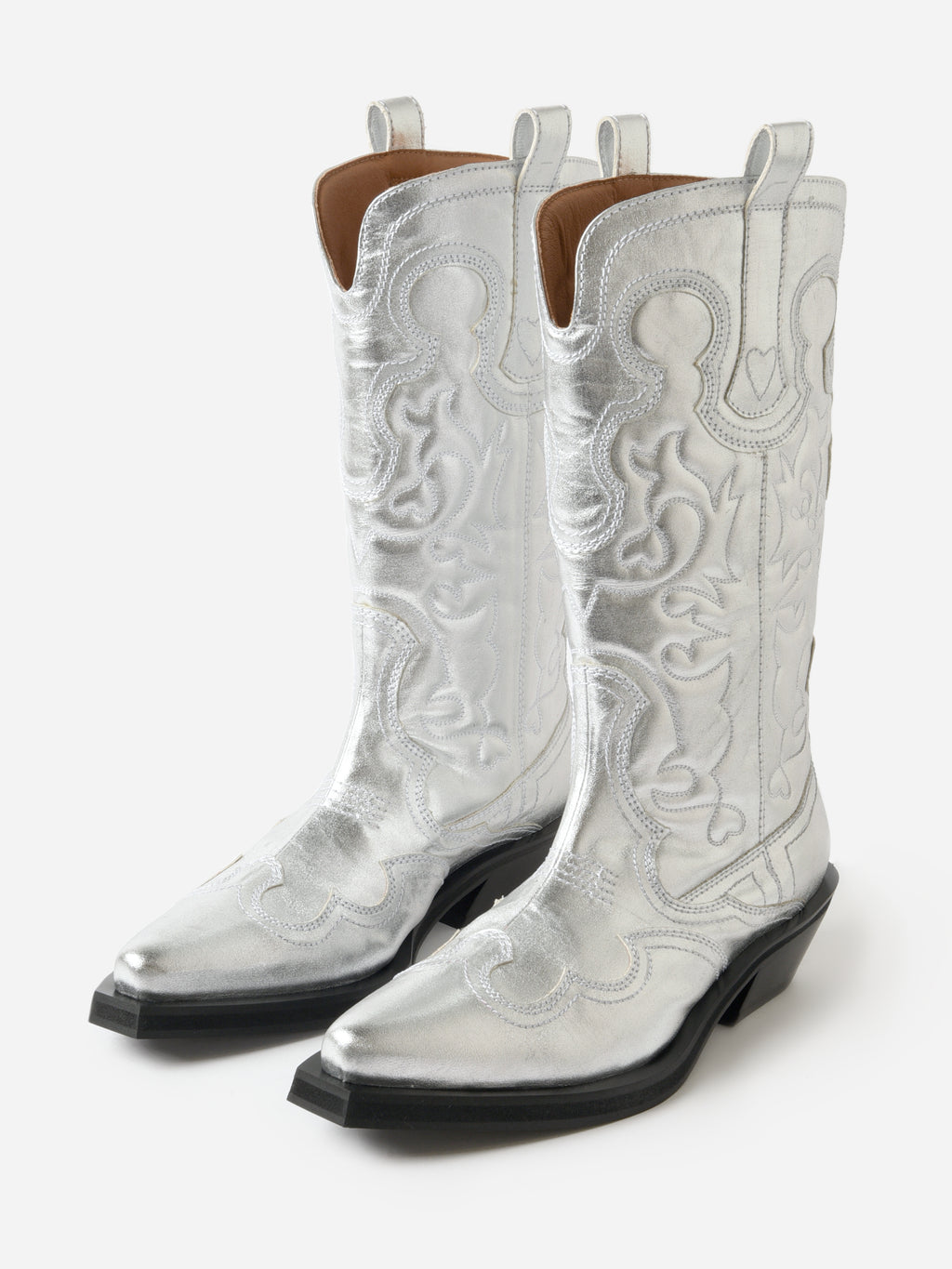GANNI Women's Mid Shaft Embroidered Western Boot - Saint Bernard