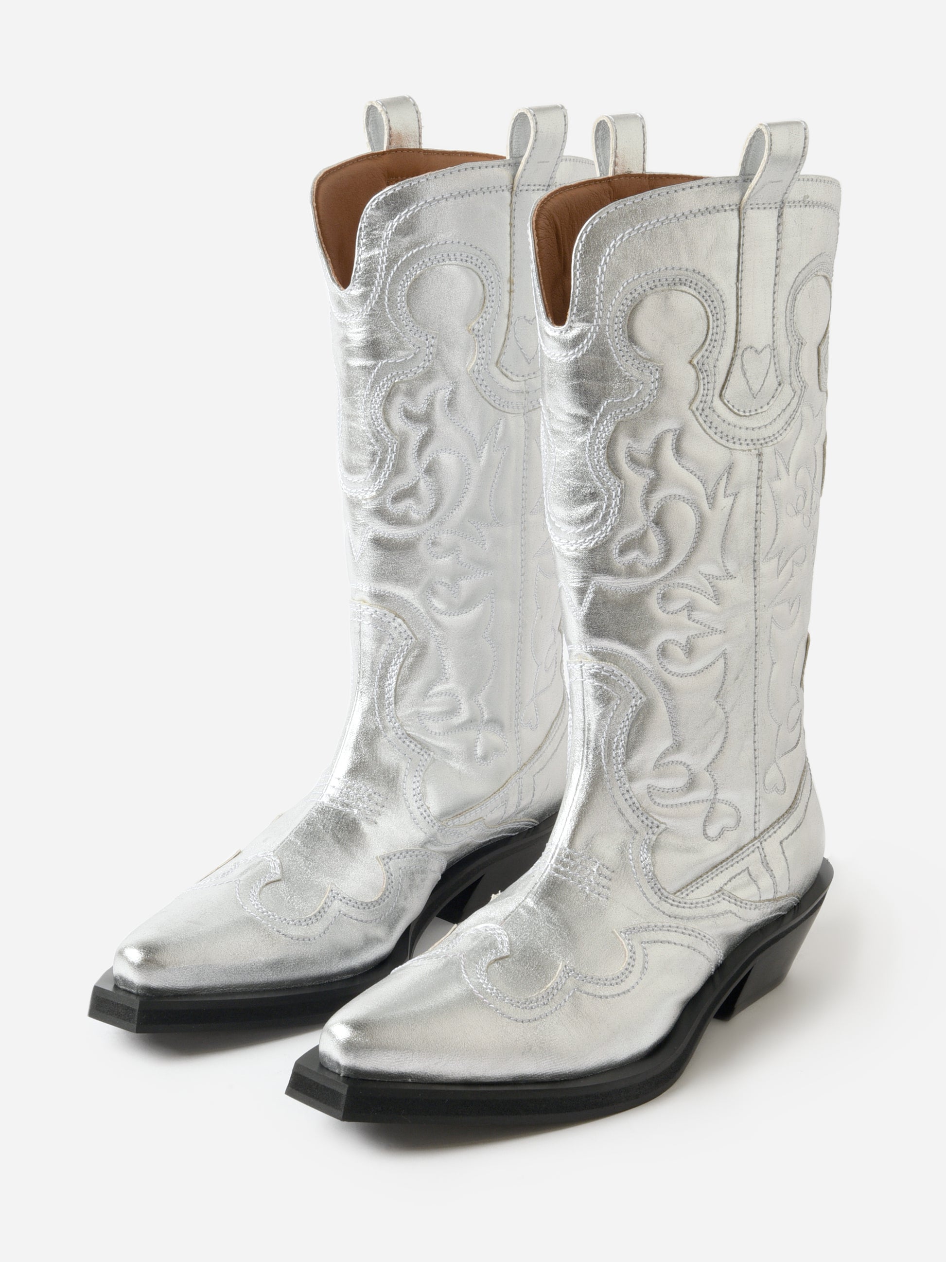 GANNI Women's Mid Shaft Embroidered Western Boot - Saint Bernard