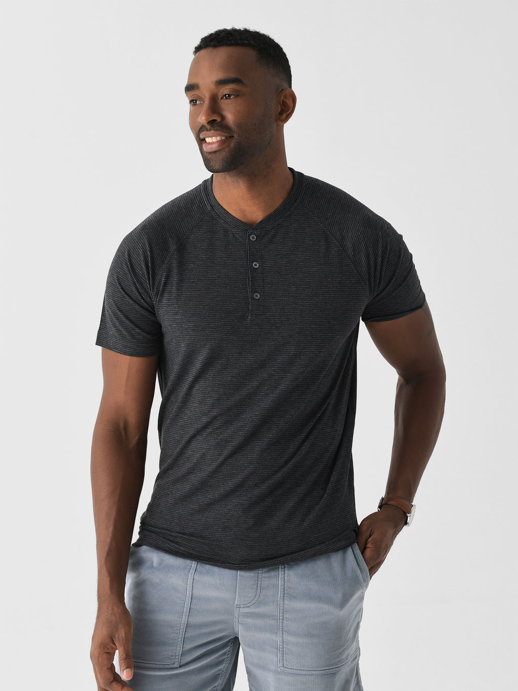 Orchard + Broome Men's Norfolk Micro Stripe Stretch Henley - Saint Bernard