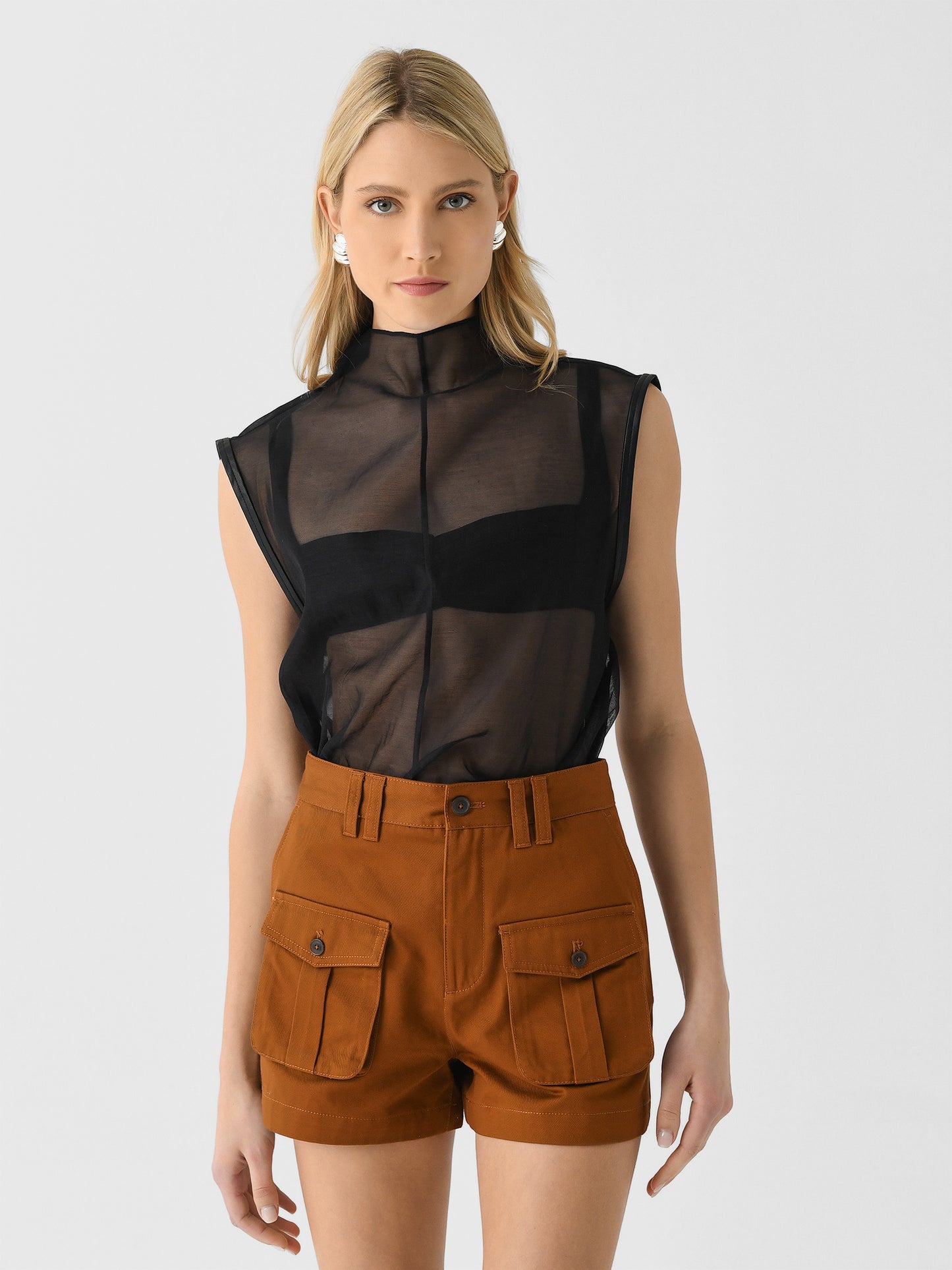 St. Agni Women's Sheer Silk Leather Trim Top - Saint Bernard