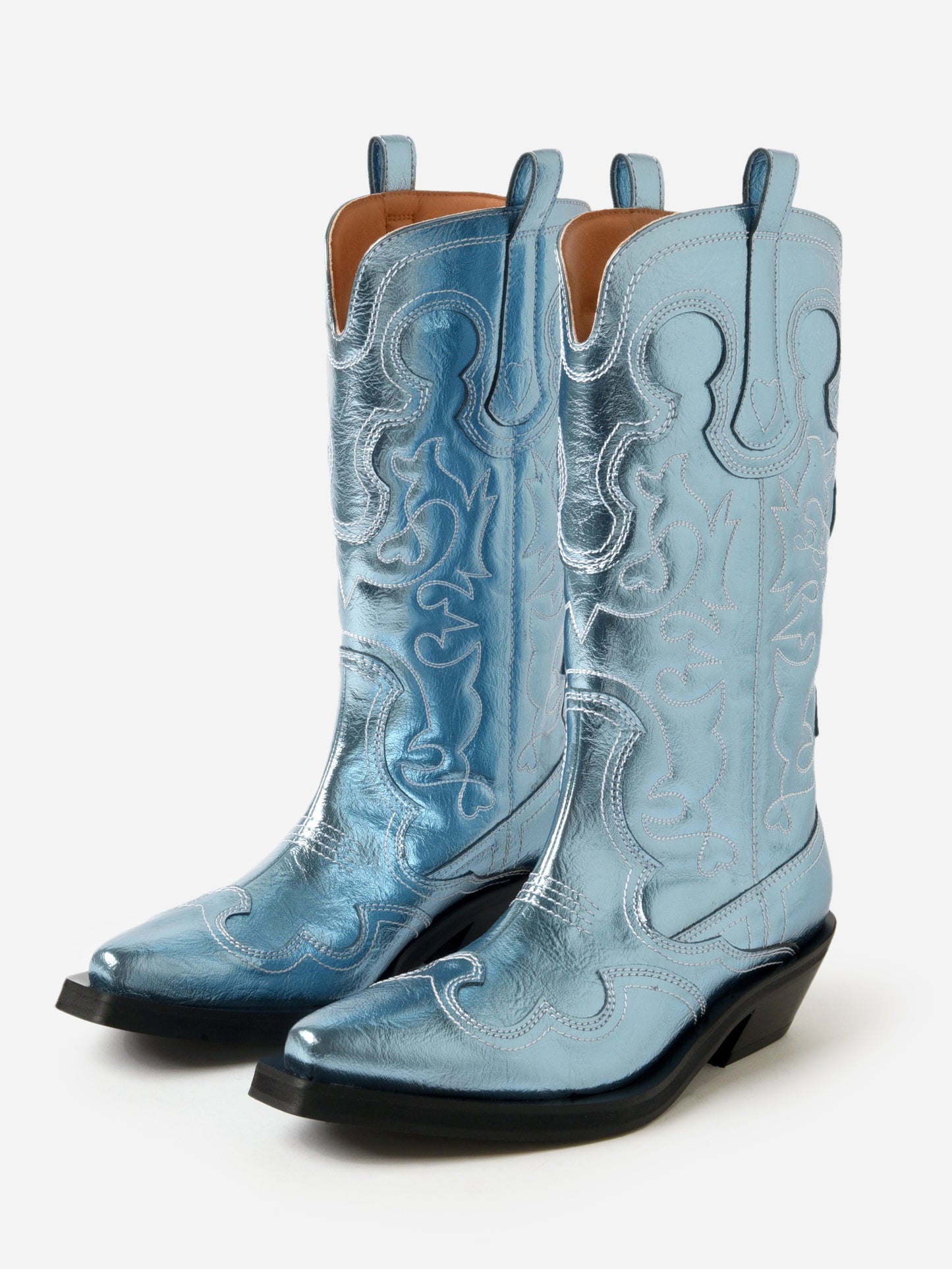 GANNI Women's Mid Shaft Embroidered Western Boot - Saint Bernard