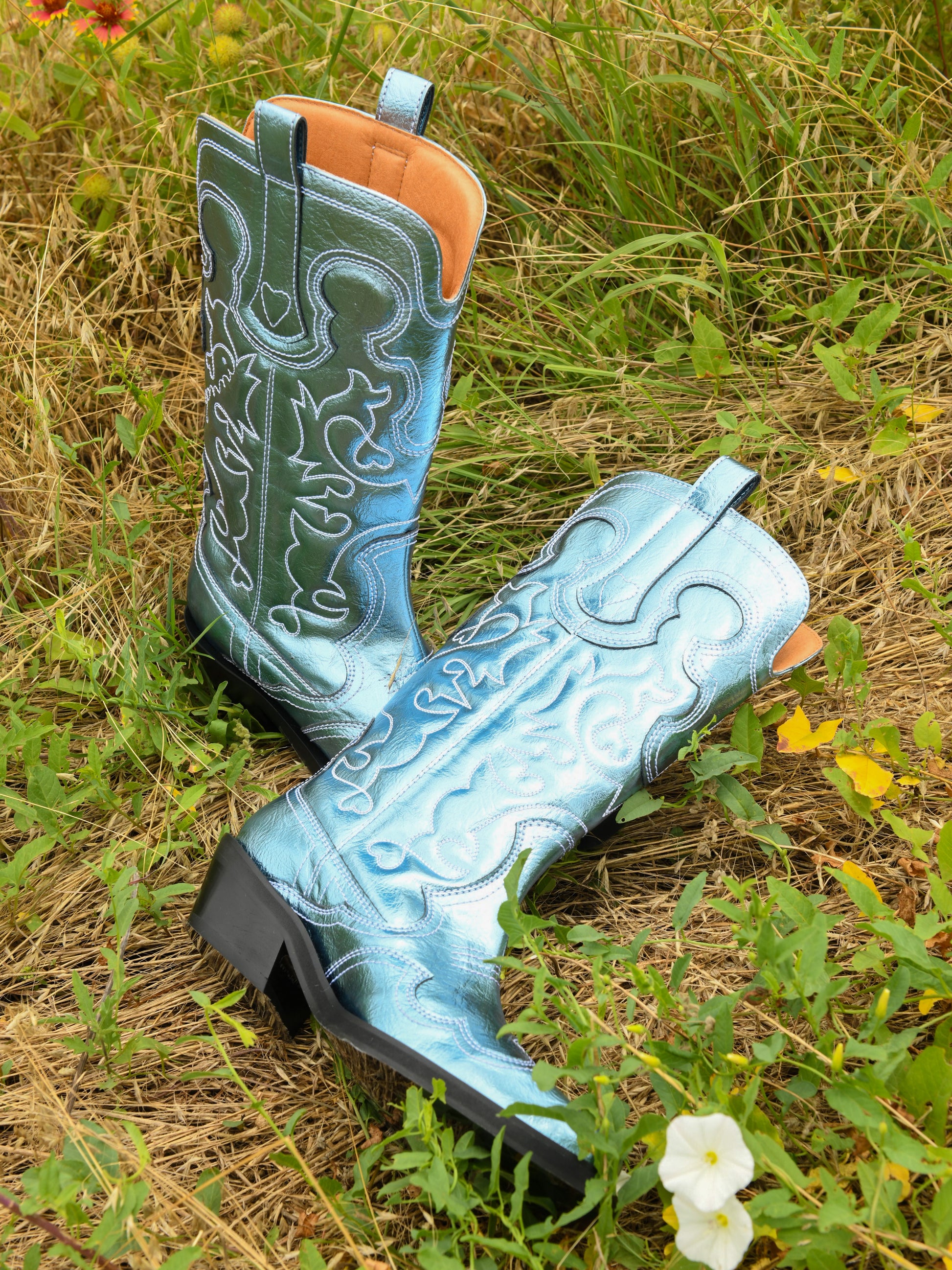 GANNI Women's Mid Shaft Embroidered Western Boot - Saint Bernard