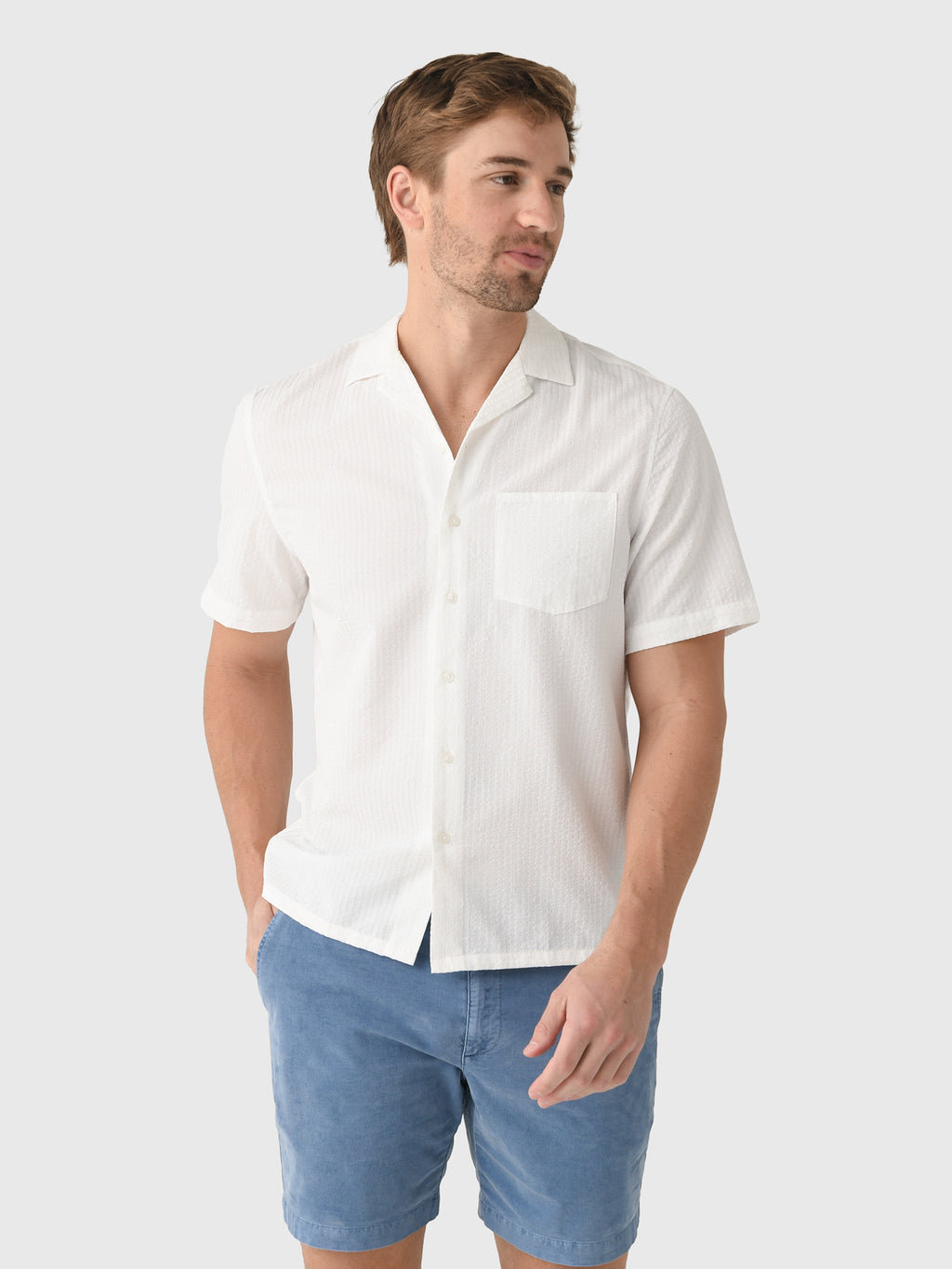 East Cape Men's Short Sleeve Seersucker Camp Shirt - Saint Bernard