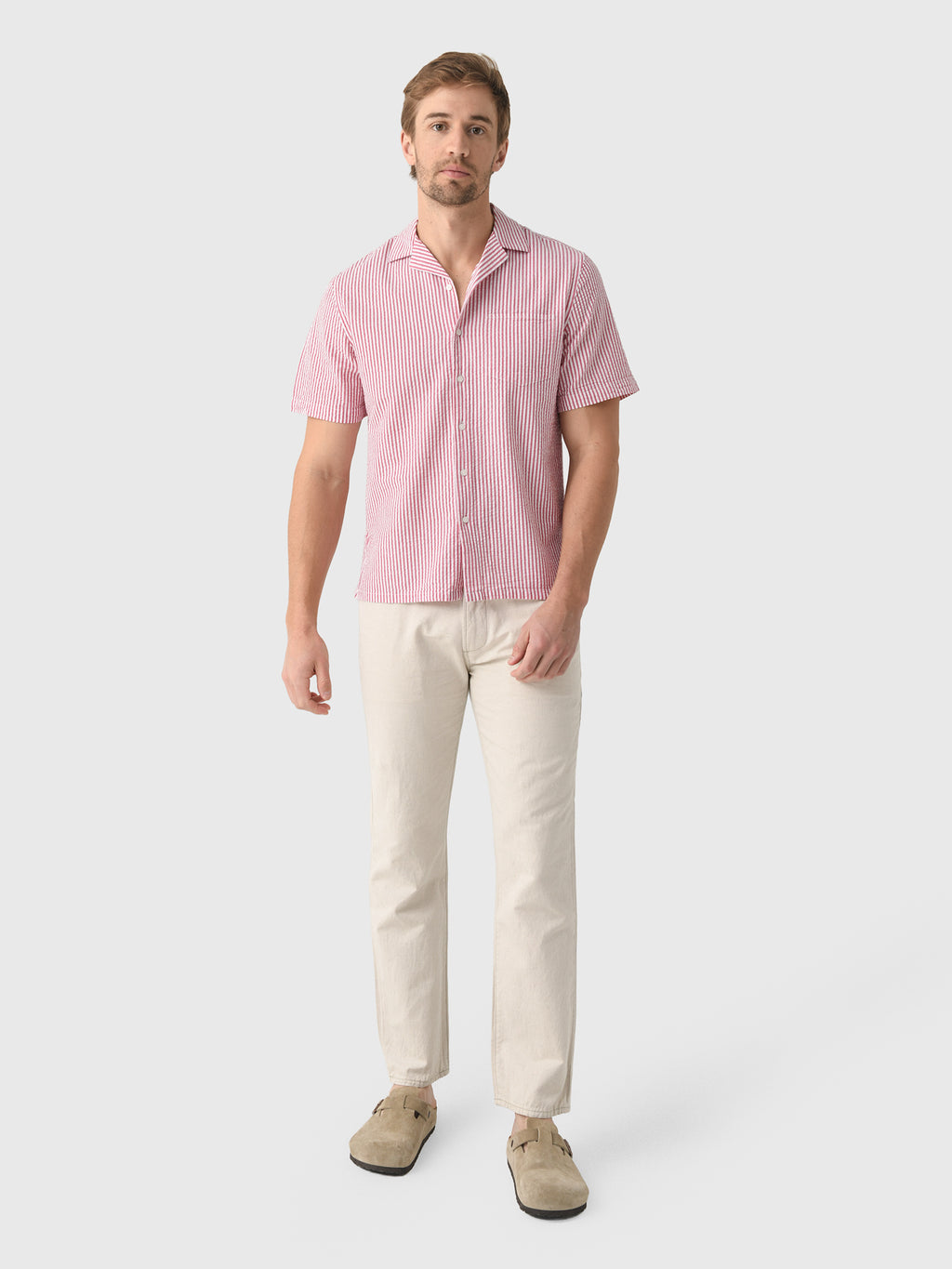 East Cape Men's Short Sleeve Seersucker Camp Shirt - Saint Bernard