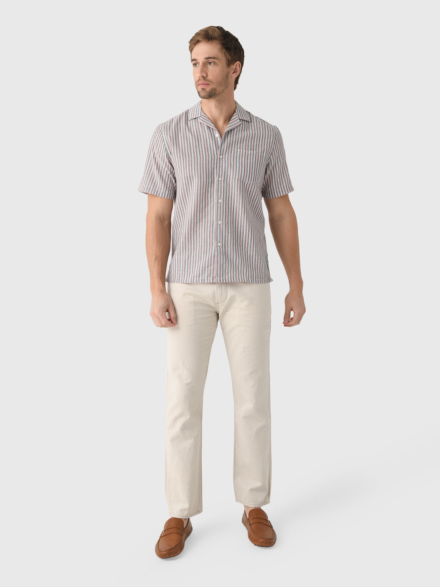 East Cape Men's Short Sleeve Seersucker Camp Shirt - Saint Bernard