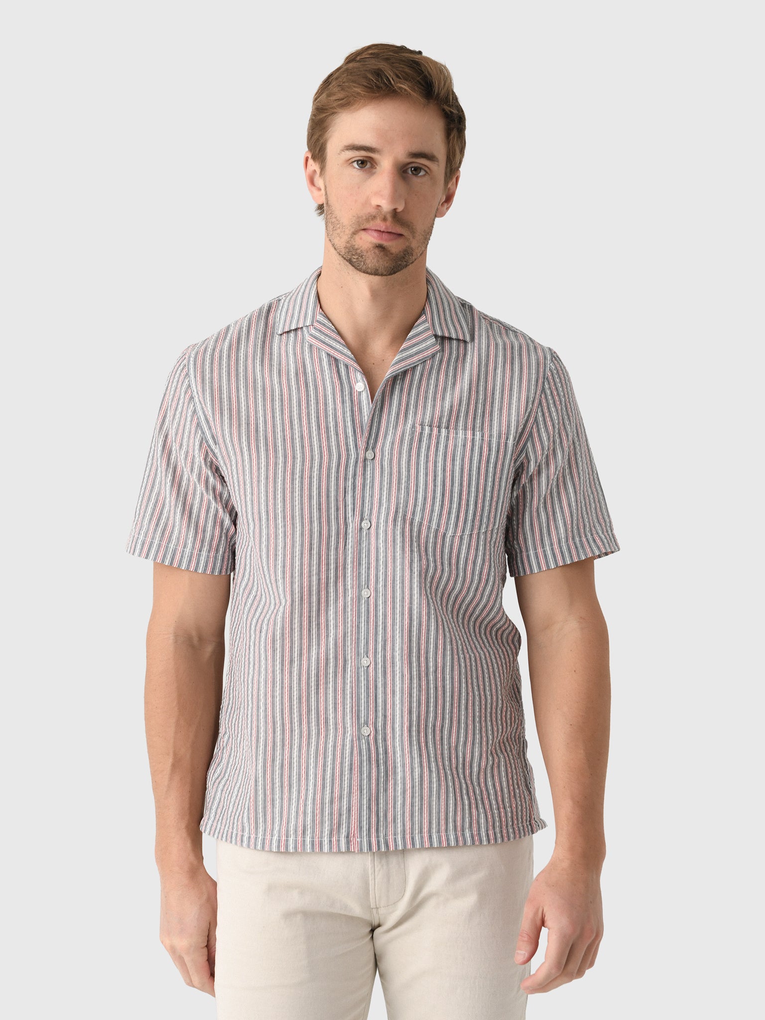 East Cape Men's Short Sleeve Seersucker Camp Shirt - Saint Bernard