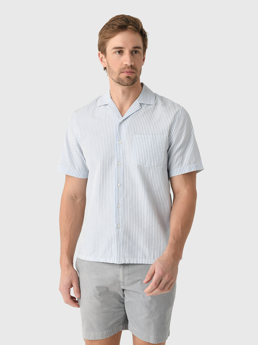 East Cape Men's Short Sleeve Seersucker Camp Shirt - Saint Bernard