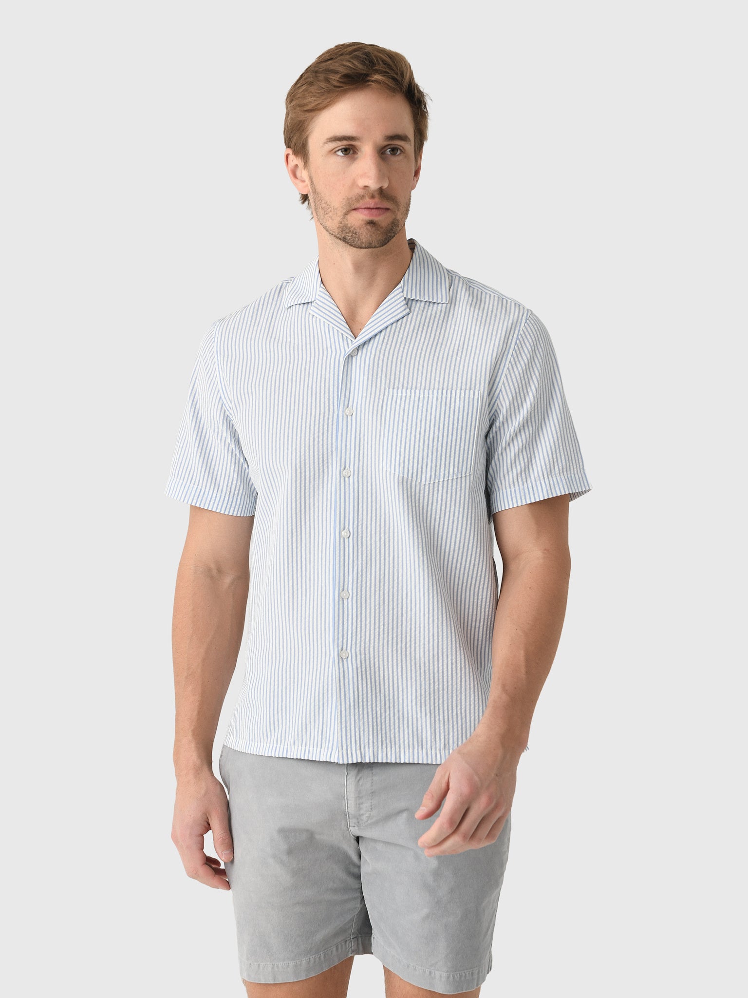 East Cape Men's Short Sleeve Seersucker Camp Shirt - Saint Bernard