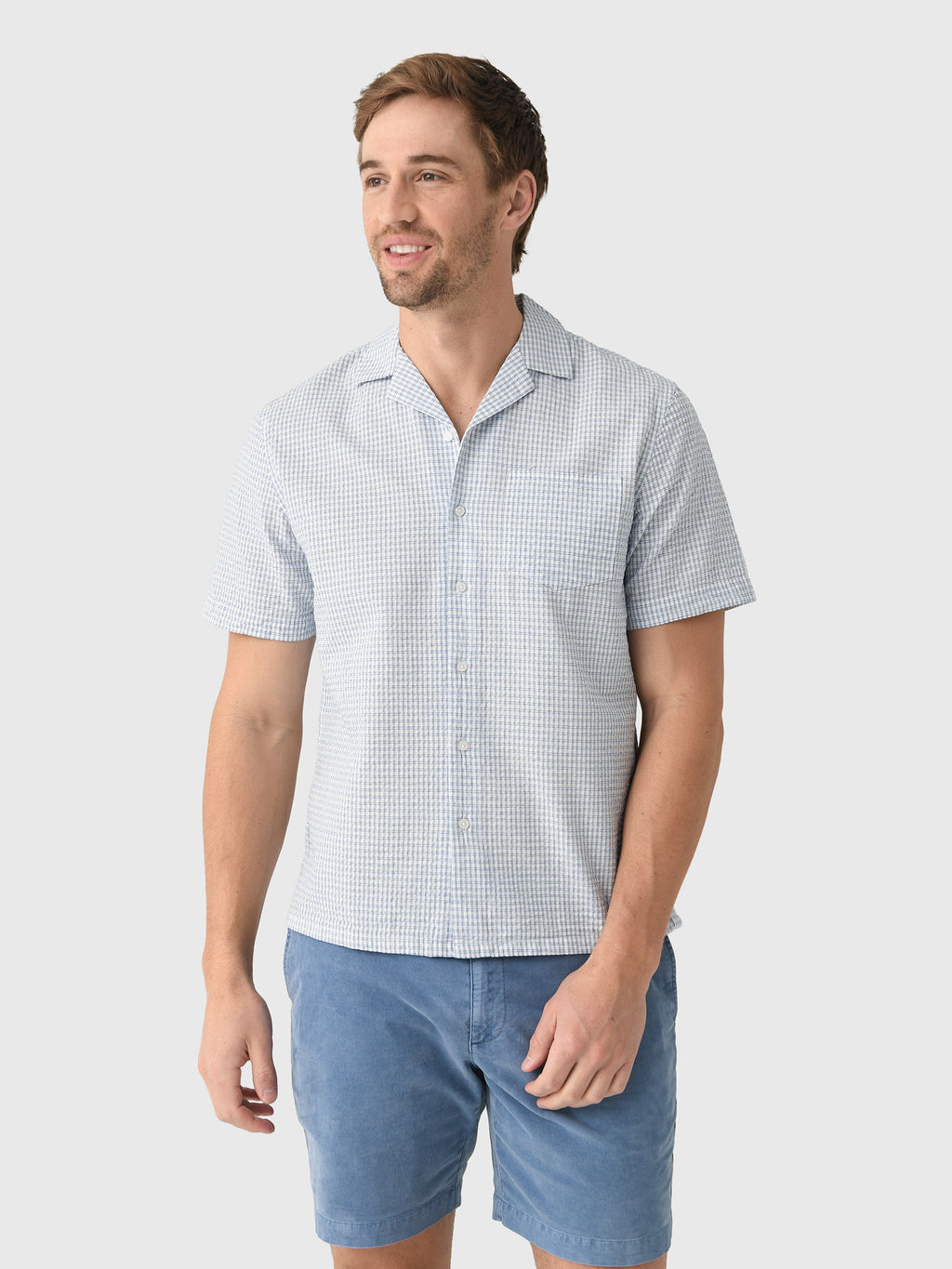 East Cape Men's Short Sleeve Seersucker Camp Shirt - Saint Bernard