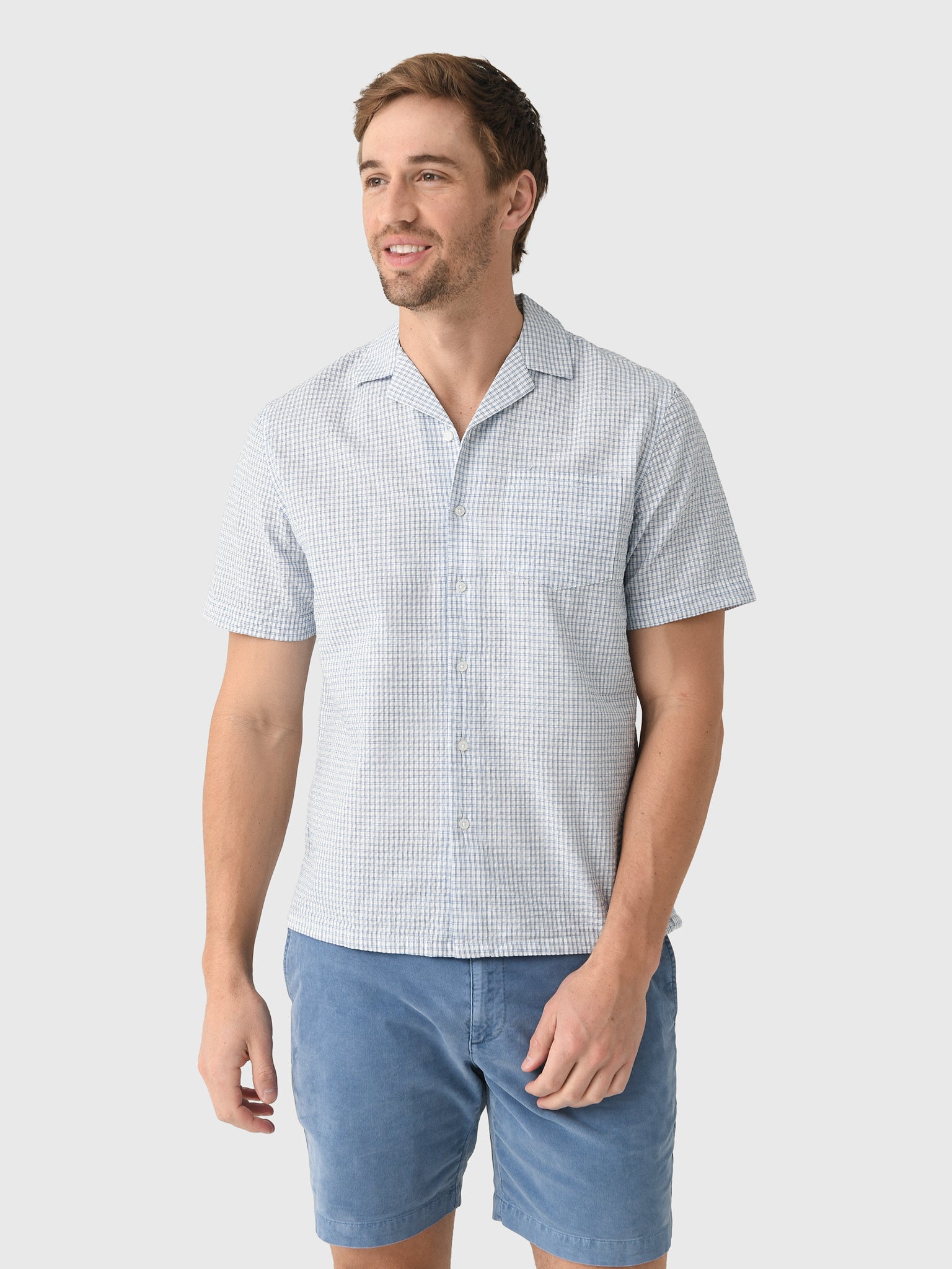 East Cape Men's Short Sleeve Seersucker Camp Shirt - Saint Bernard