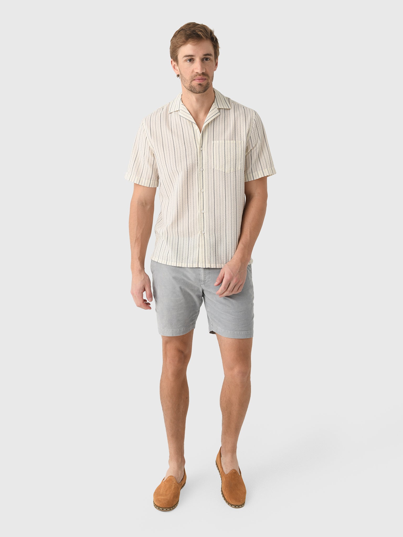 East Cape Men's Short Sleeve Seersucker Camp Shirt - Saint Bernard