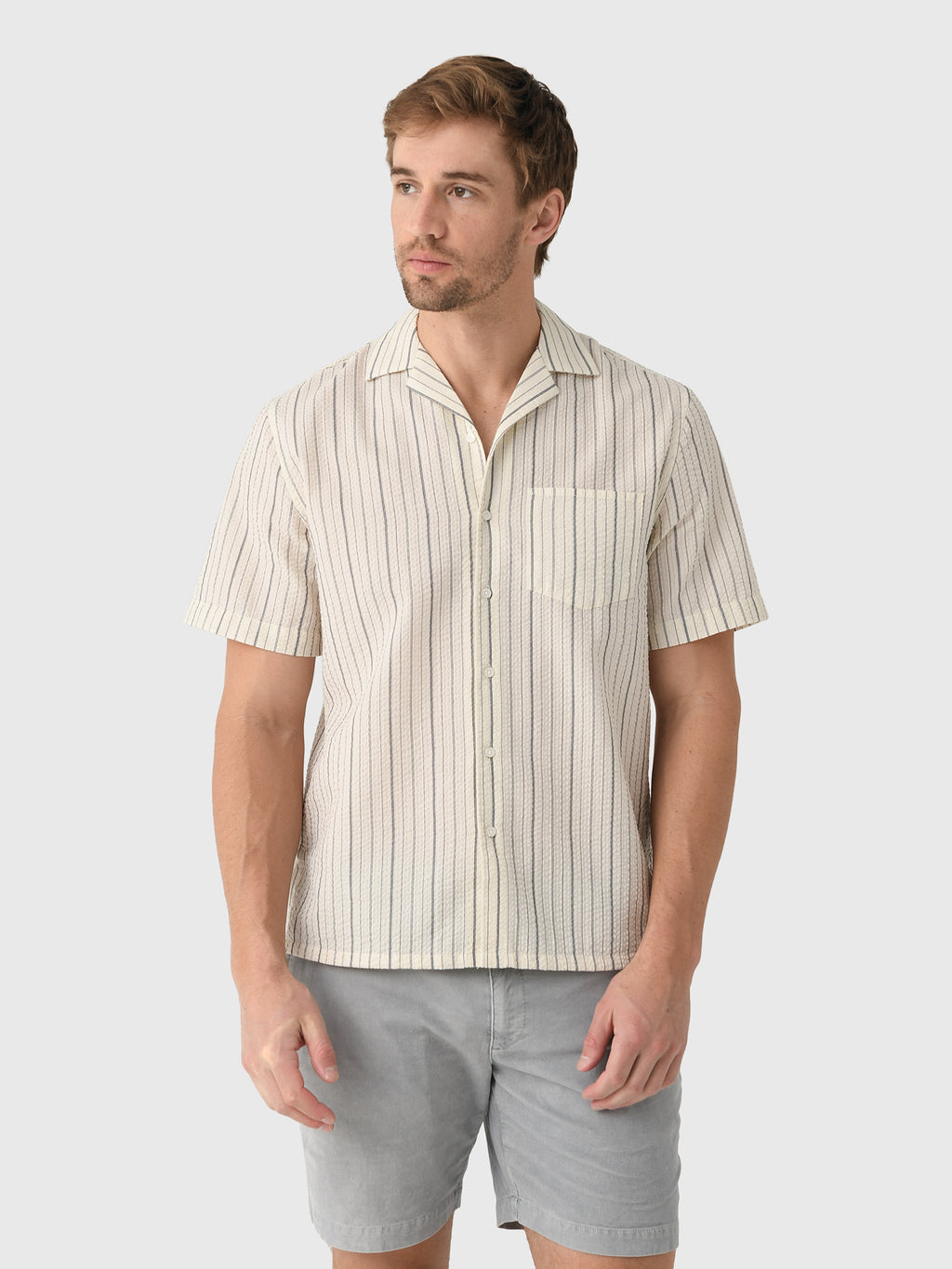East Cape Men's Short Sleeve Seersucker Camp Shirt - Saint Bernard