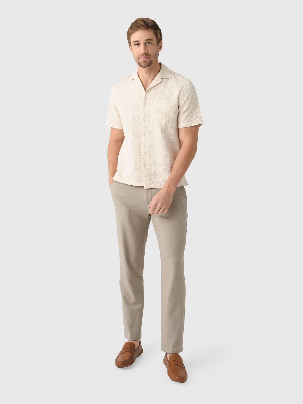 East Cape Men's Short Sleeve Seersucker Camp Shirt - Saint Bernard