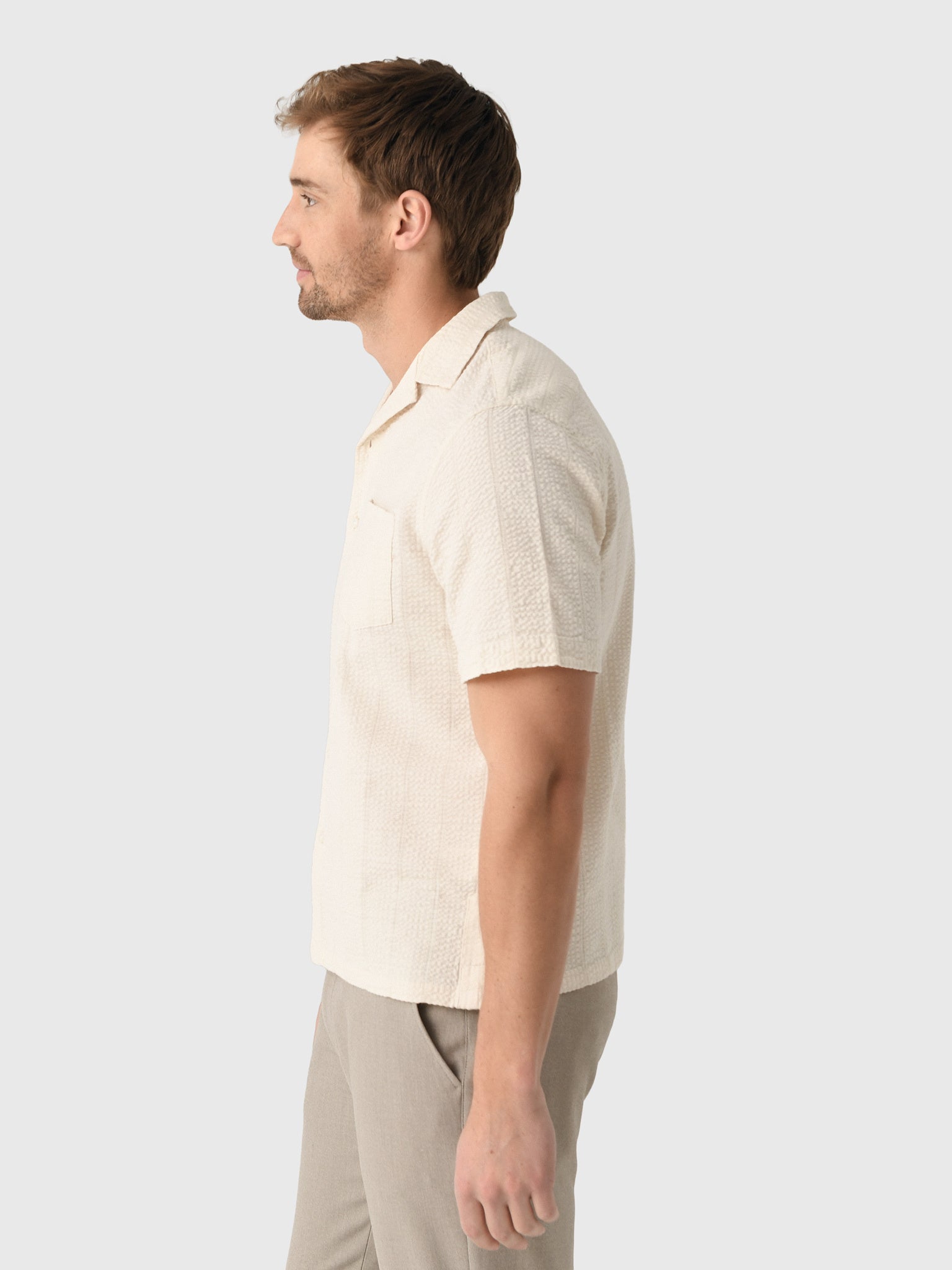 East Cape Men's Short Sleeve Seersucker Camp Shirt - Saint Bernard