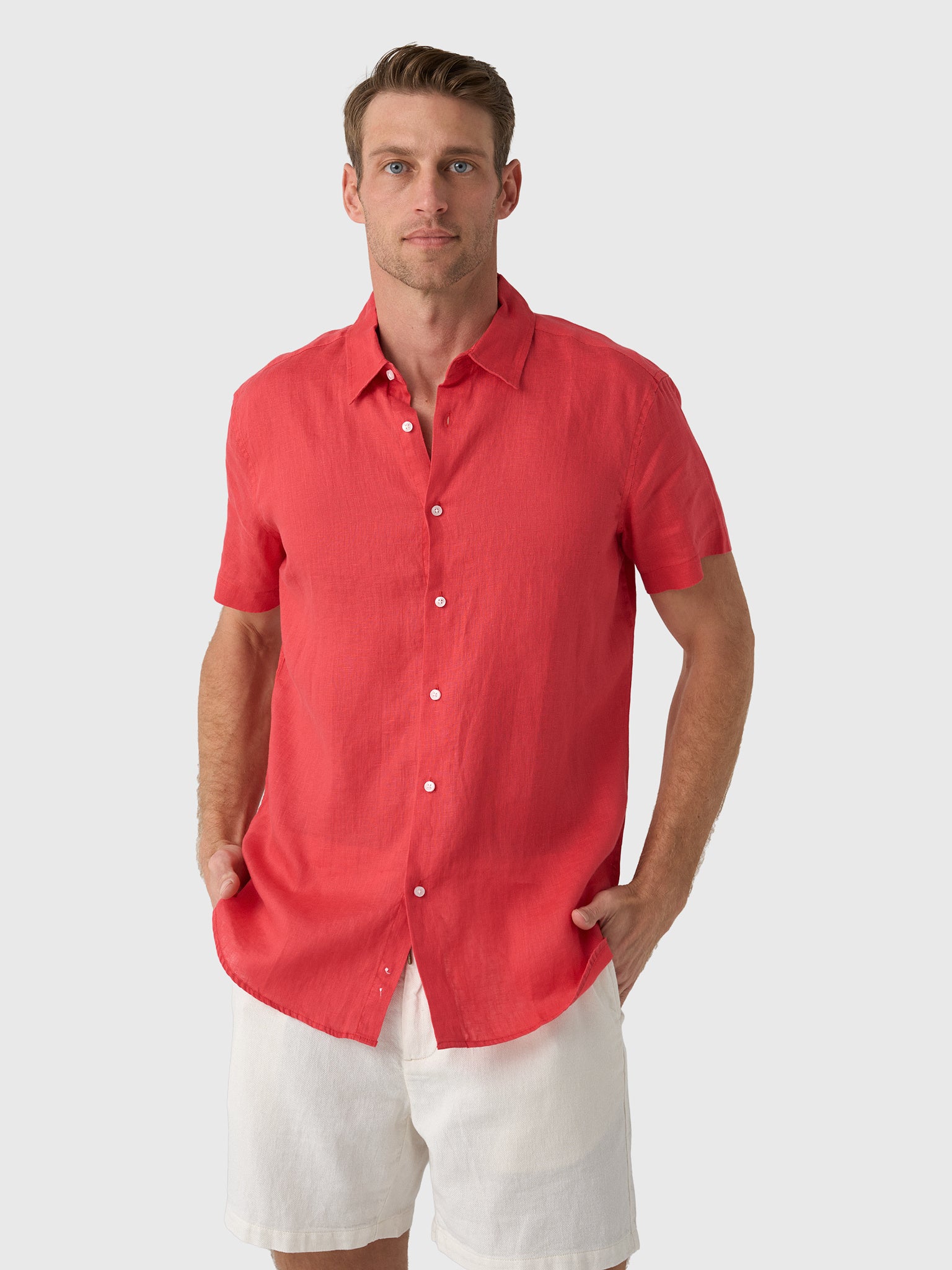 Nicoló Men's Short Sleeve Linen Shirt - Saint Bernard