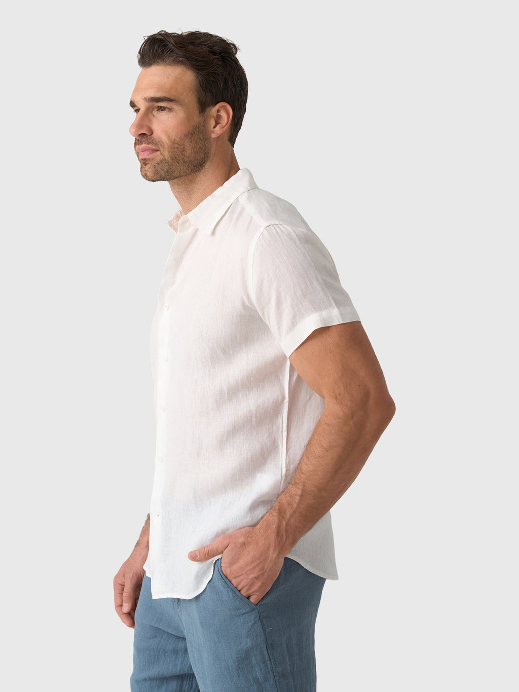 Nicoló Men's Short Sleeve Linen Shirt - Saint Bernard
